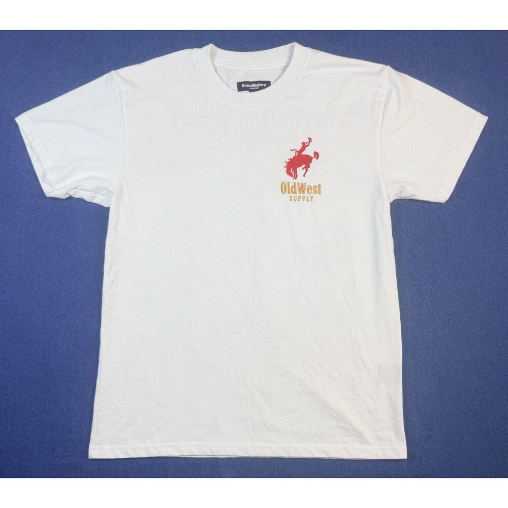 OldWest Supply Cowboys Bronco Rodeo Graphic T Shirt Mens Small Western White